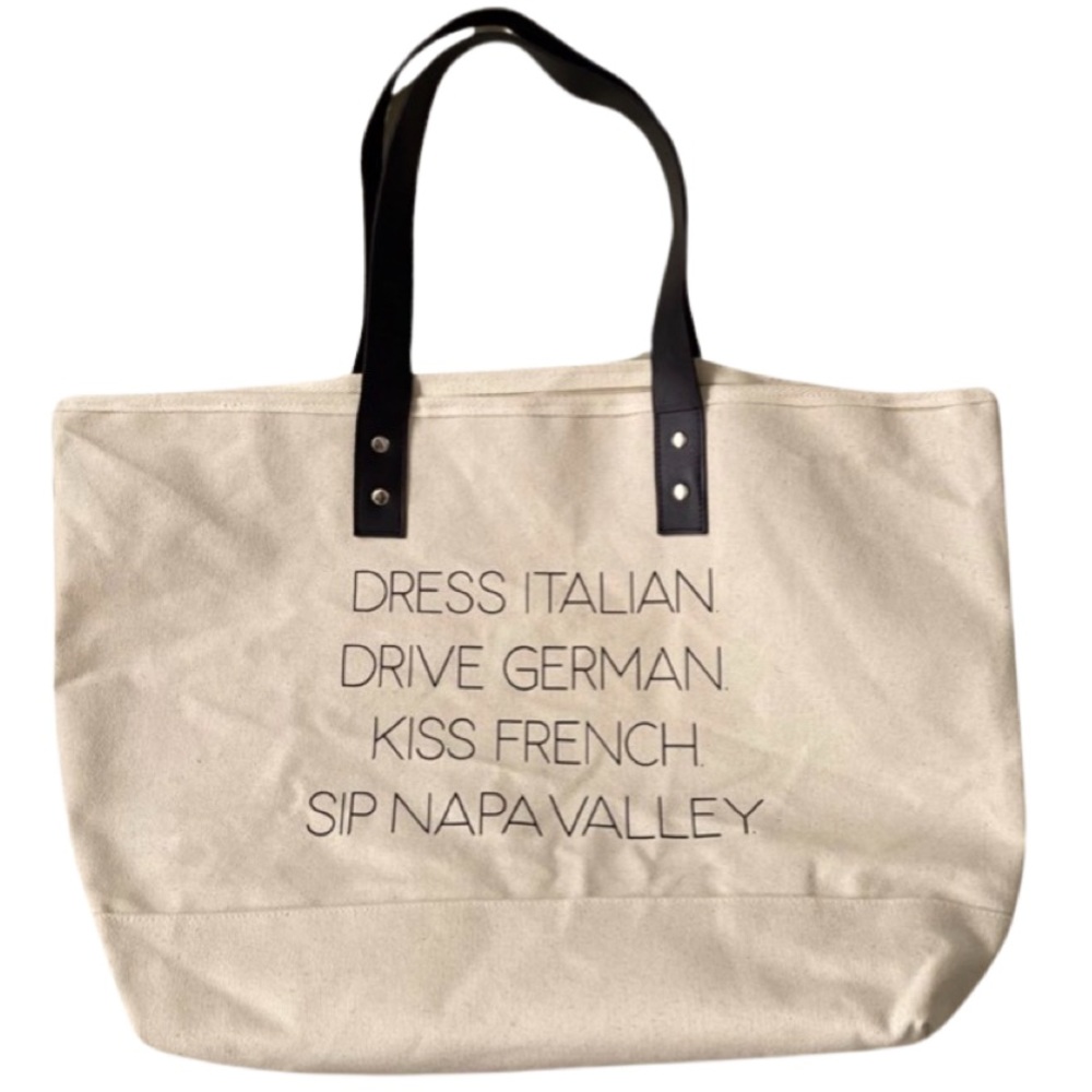 Canvas and leather tote bag picnic beach bag grocery bag